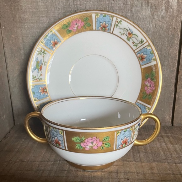 Antique U.C. Limoges France Double Handled Bouillon Cup & Saucer Vintage - Picture 5 of 16